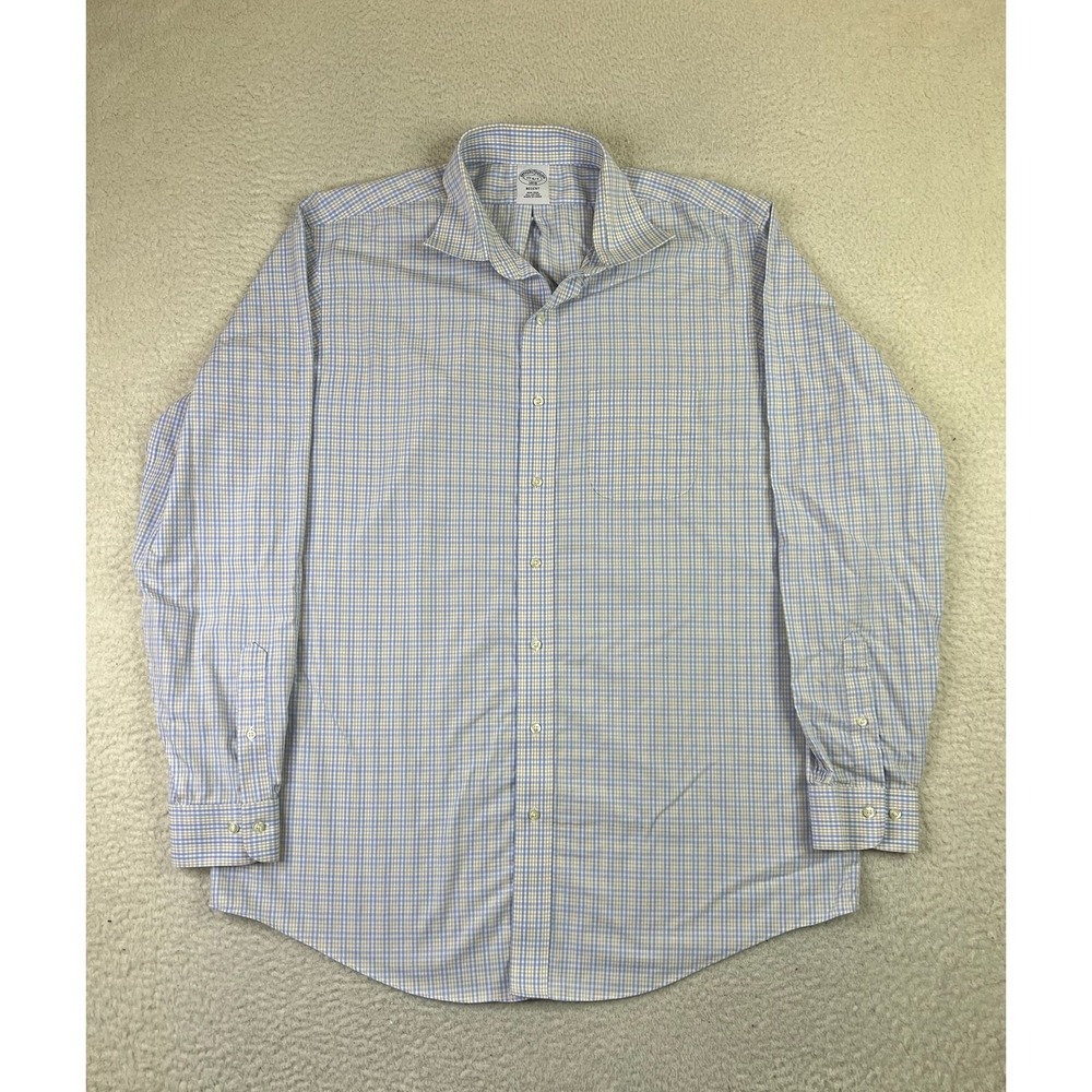 Brooks Brothers Shirt Mens 17 XL Blue Yellow Plaid Regent 1818 Non Iron Cotton